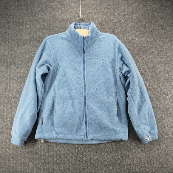 Columbia Interchange Women's Fleece Jacket Blue Medium Logo Front Zip - Picture 2 of 16